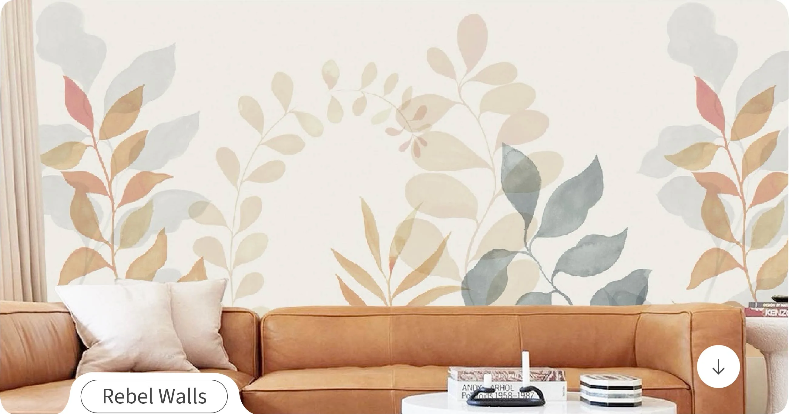 A Stunning LIving Room Makeover with Natural Mural Wallpaper